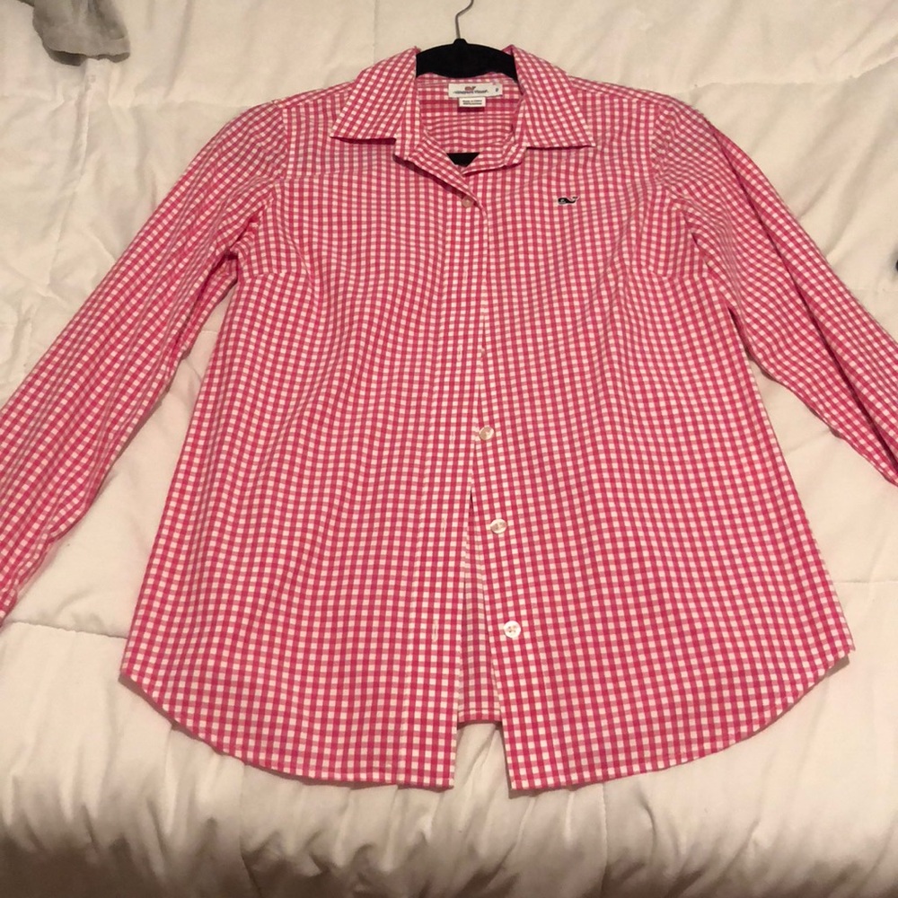 Vineyard vines pink checkered button up